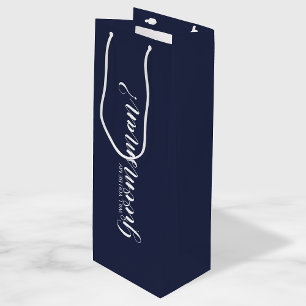 Will You Be My Groomsman? Modern Script Navy Blue Wine Gift Bag