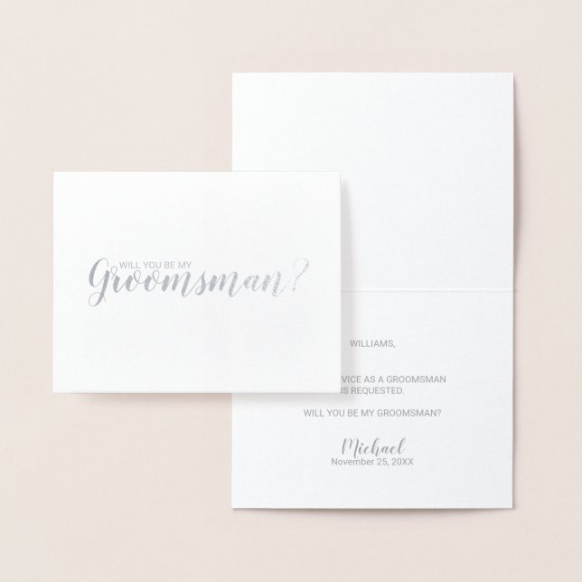 Will You Be My Groomsman? Modern Script Silver Foil Card (Display)