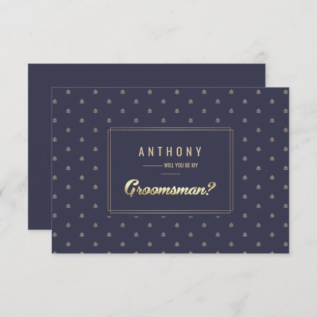 Will you be my Groomsman? Navy Blue Gold Invitation (Front/Back)