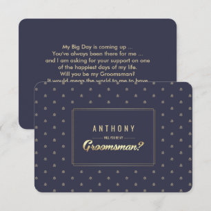 Will you be my Groomsman? Navy Blue Gold Wedding Invitation