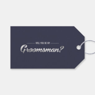 Will you be my Groomsman? Navy Blue Silver Wedding Gift Tags