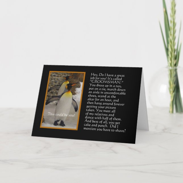 Will You Be My Groomsman? Penguin Humour Card (Front)