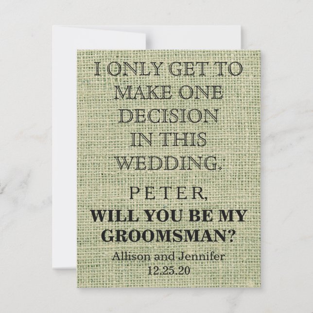 Will you be my Groomsman? Personalised Invitation (Front)