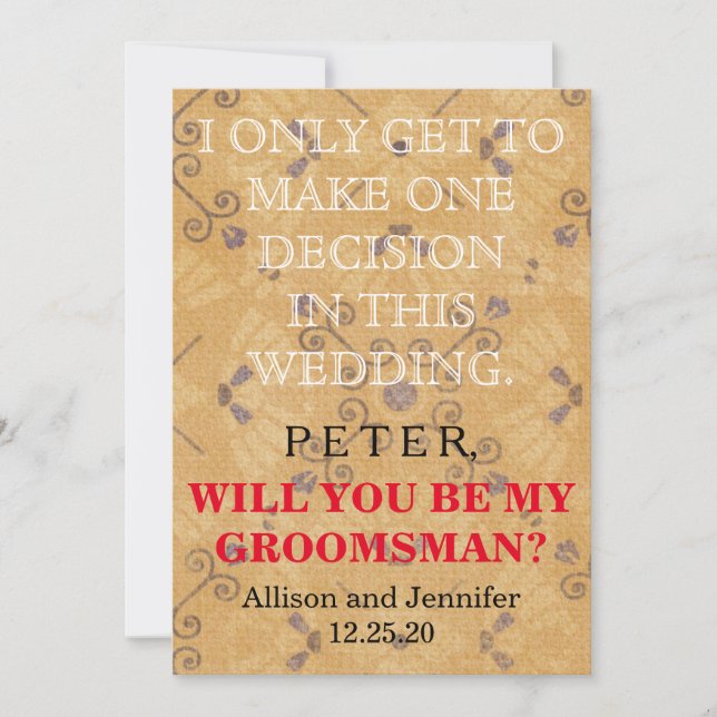 Will you be my Groomsman? Personalised Invitation (Front)