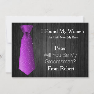 Will You Be My Groomsman Purple & White Tie Invitation
