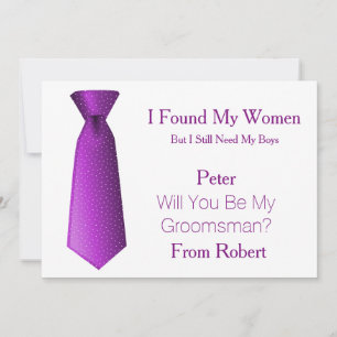 Will You Be My Groomsman Purple & White Tie Invitation