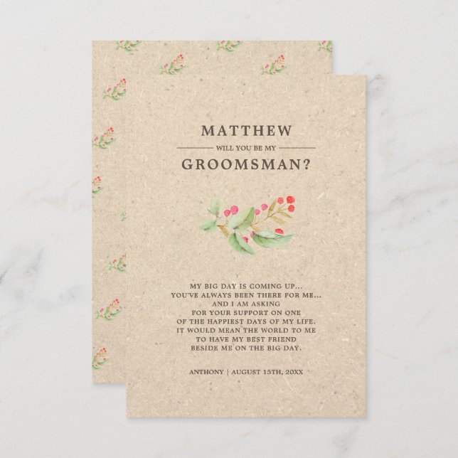 Will you be my Groomsman? Rustic Invitations (Front/Back)