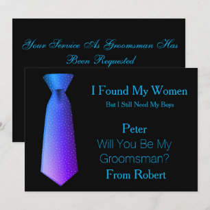 Will You Be My Groomsman Teal & White Tie Invitation