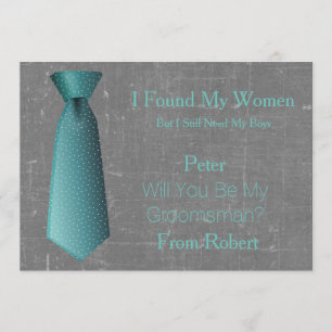 Will You Be My Groomsman Teal & White Tie Invitation