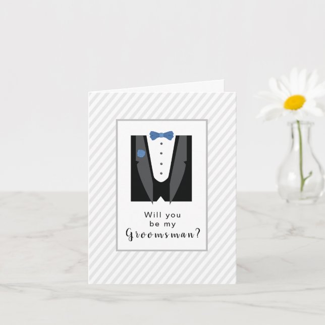 Will you be my Groomsman? Tux with Blue Tie Card (Small Plant)