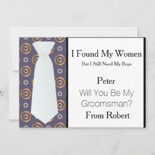 Will You Be My Groomsman white & Black Tie Invitation