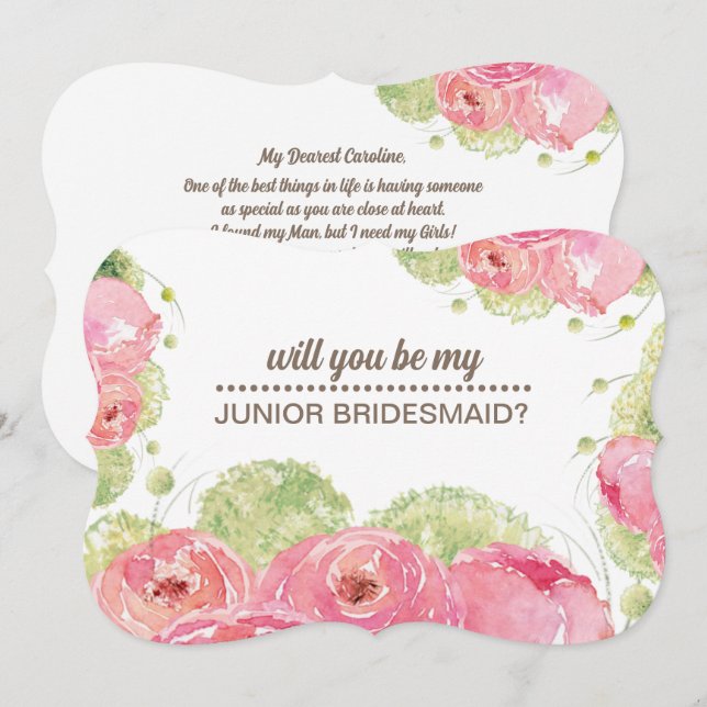 Will you be my Jr. Bridesmaid? Romantic Roses Invitation (Front/Back)