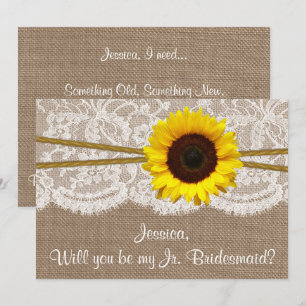 Will You Be My Jr. Bridesmaid? Rustic Sunflower Invitation