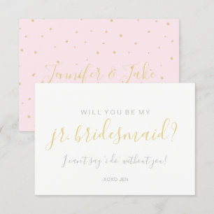 Will You Be My Jr.Bridesmd Card - Gold Dots Pink