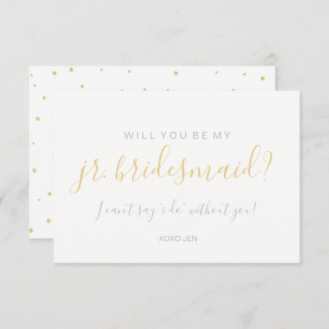 Will You Be My Jr.Bridesmd Card - Gold Dots White (Front/Back)