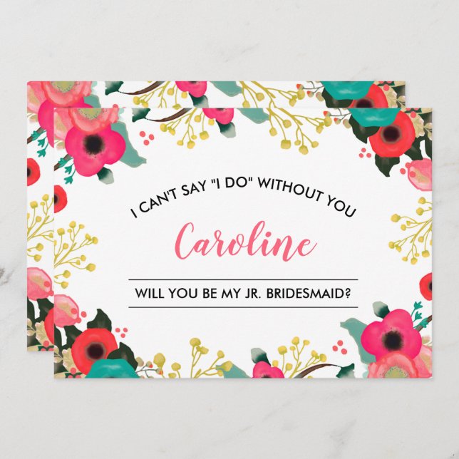 Will you be my Junior Bridesmaid? Modern Floral Invitation (Front/Back)