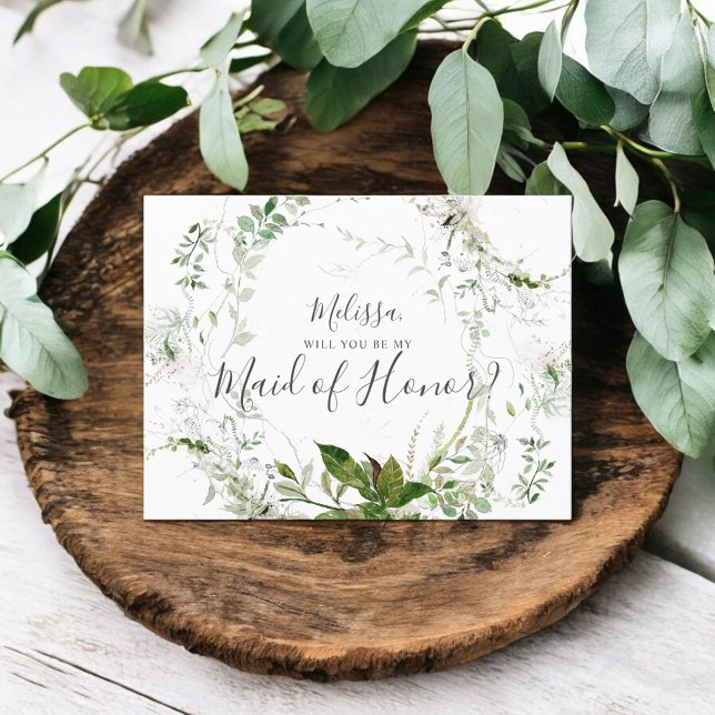 Will You Be My Maid Honour Greenery Sketch Foliage Invitation Postcard (Creator Uploaded)