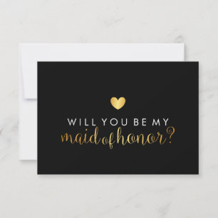 WIll You Be My Maid of Hon - Gold Heart Script Fab Invitation