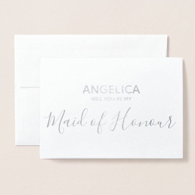 Will you be my maid of honor simple Silver Foil Card (Front With Envelope)