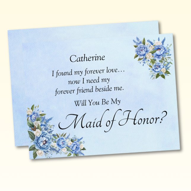 Will You Be My Maid of Honour?  Blue Peony Card (Creator Uploaded)