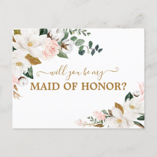 Will You Be My Maid of Honour Blush Pink Floral Postcard