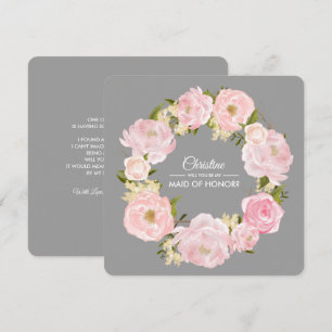 Will you be my Maid of Honour? Blush Pink Peonies Invitation