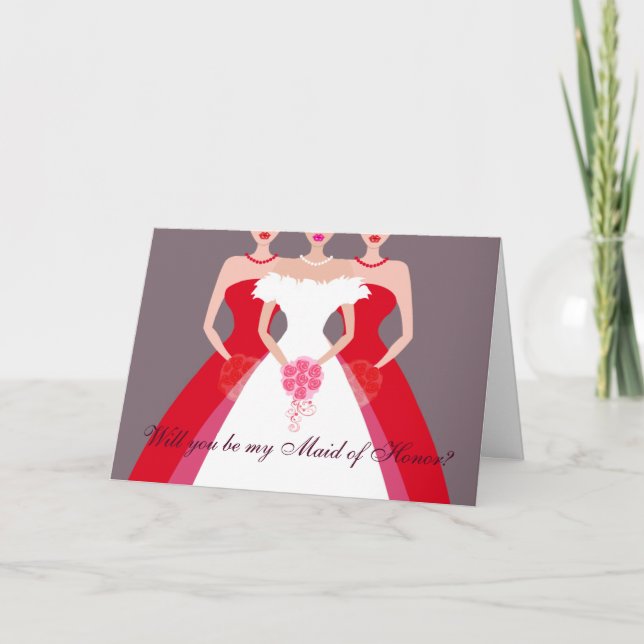 Will you be my Maid of Honour? Bridal Party (red) Invitation (Front)