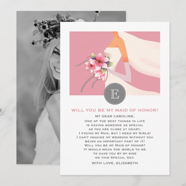 Will you be my Maid of Honour? Bride Silhouette Invitation (Front/Back)