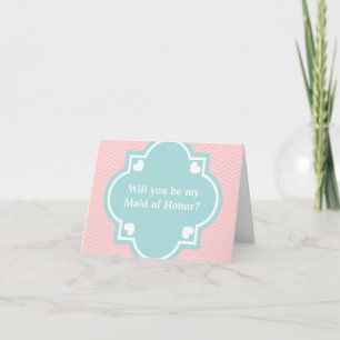 Will you be my maid of honour card   coral chevron