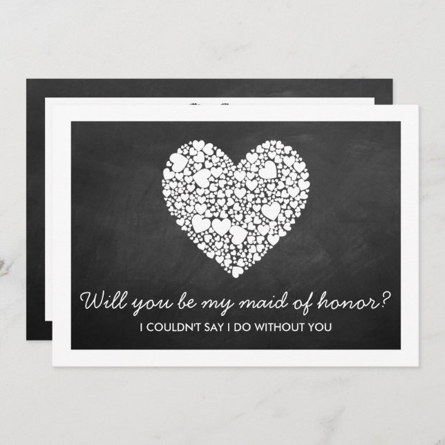 Will You Be My Maid Of Honour? Chalkboard Heart Invitation (Front/Back)