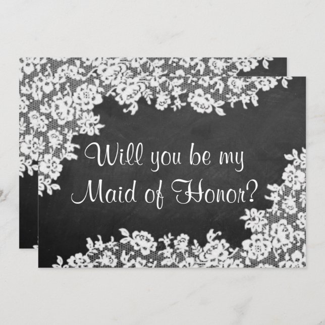 Will You Be My Maid of Honour? Chalkboard & Lace Invitation (Front/Back)