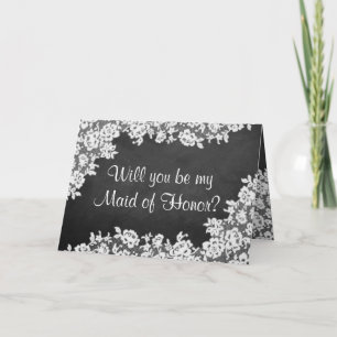 Will You Be My Maid of Honour? Chalkboard & Lace Invitation
