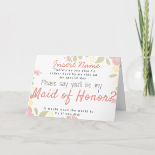 Will you be my maid of honour? custom text card