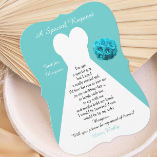 Will You Be My Maid of Honour Dress with Roses Aqu Invitation
