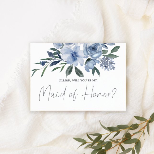 Will You Be My Maid of Honour Dusty Blue Flowers (Creator Uploaded)
