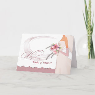 Will you be my Maid of Honour? Dusty Rose Floral Invitation