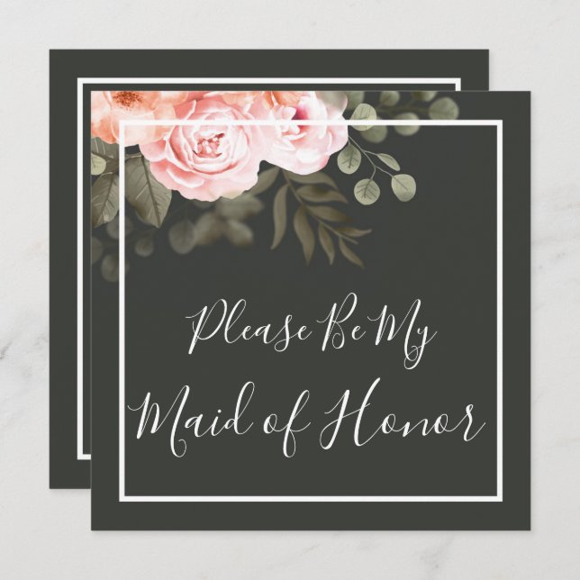 Will You Be My Maid Of Honour Elegant Floral Card (Front/Back)