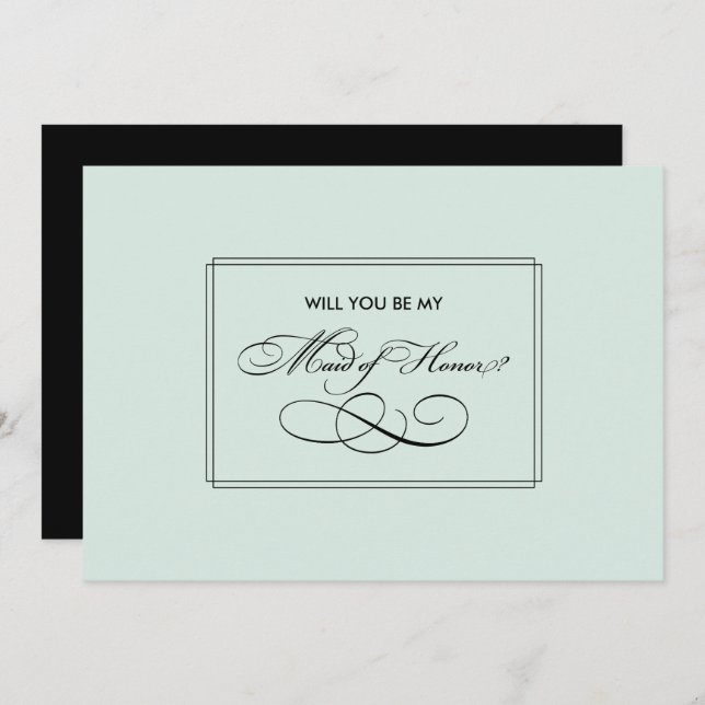 Will you be my Maid of Honour? Elegant Mint Black  Invitation (Front/Back)