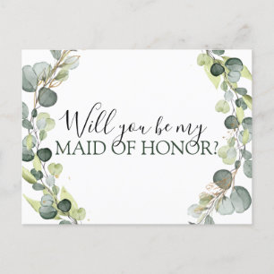 Will you Be My Maid of Honour Eucalyptus Greenery Announcement Postcard