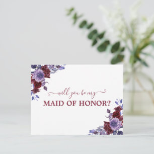 Will You Be My Maid of Honour Girl Purple Floral  Postcard