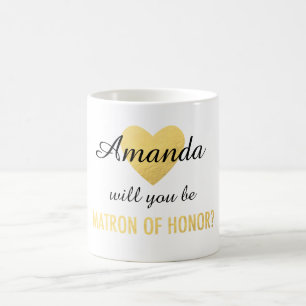 Will you be my maid of honour gold heart mug