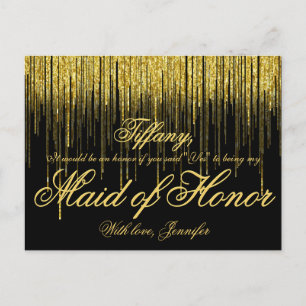 Will You Be My Maid of Honour? Golden Confetti Invitation Postcard