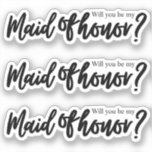 Will You Be My Maid of honour handwritten<br><div class="desc">Chic Set of Three "Will You Be My Maid of Honour" Stickers - Classic Black Make proposal unforgettable with these stylish black "Will You Be My Maid of Honour" stickers. Designed with a minimalist touch, these elegant stickers are perfect for adding a heartfelt detail to your Maid of honour propsal...</div>