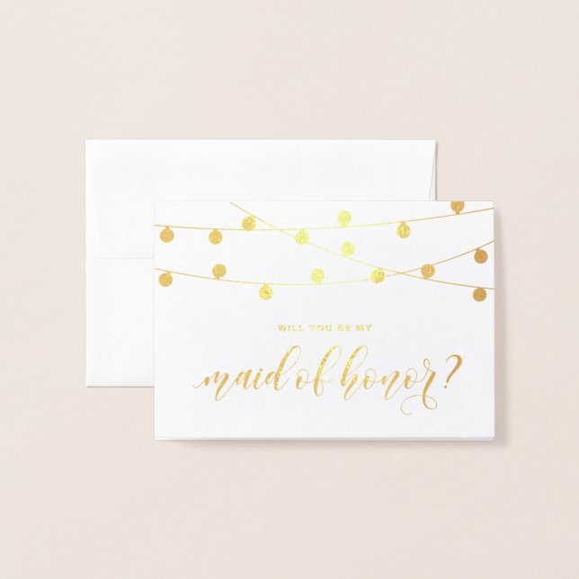 Will You Be My Maid of Honour Hanging String Light Foil Card (Front With Envelope)