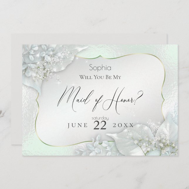 Will You Be My Maid of Honour Honeydew Shimmer Invitation (Front/Back)