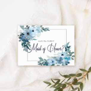 Will You Be My Maid of Honour Modern Blue Roses