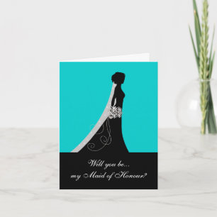 Will You Be My Maid of Honour? Note Cards Aqua