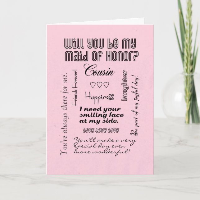 Will You Be My Maid of Honour, Pink, Cousin Invitation (Front)