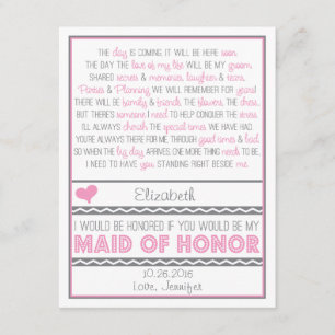 Will you be my Maid of Honour? Pink/Grey Poem V2 Invitation