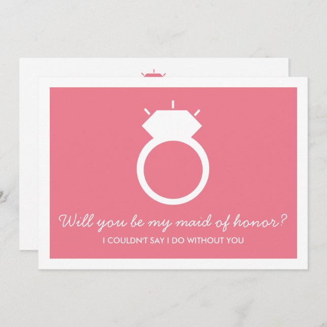 Will You Be My Maid Of Honour? Pink Ring Card (Front/Back)